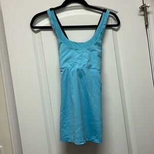 Lululemon monochromatic blue workout top with crisscross back.